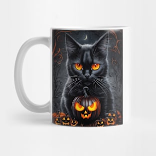 Scary Halloween Black Cat Mug